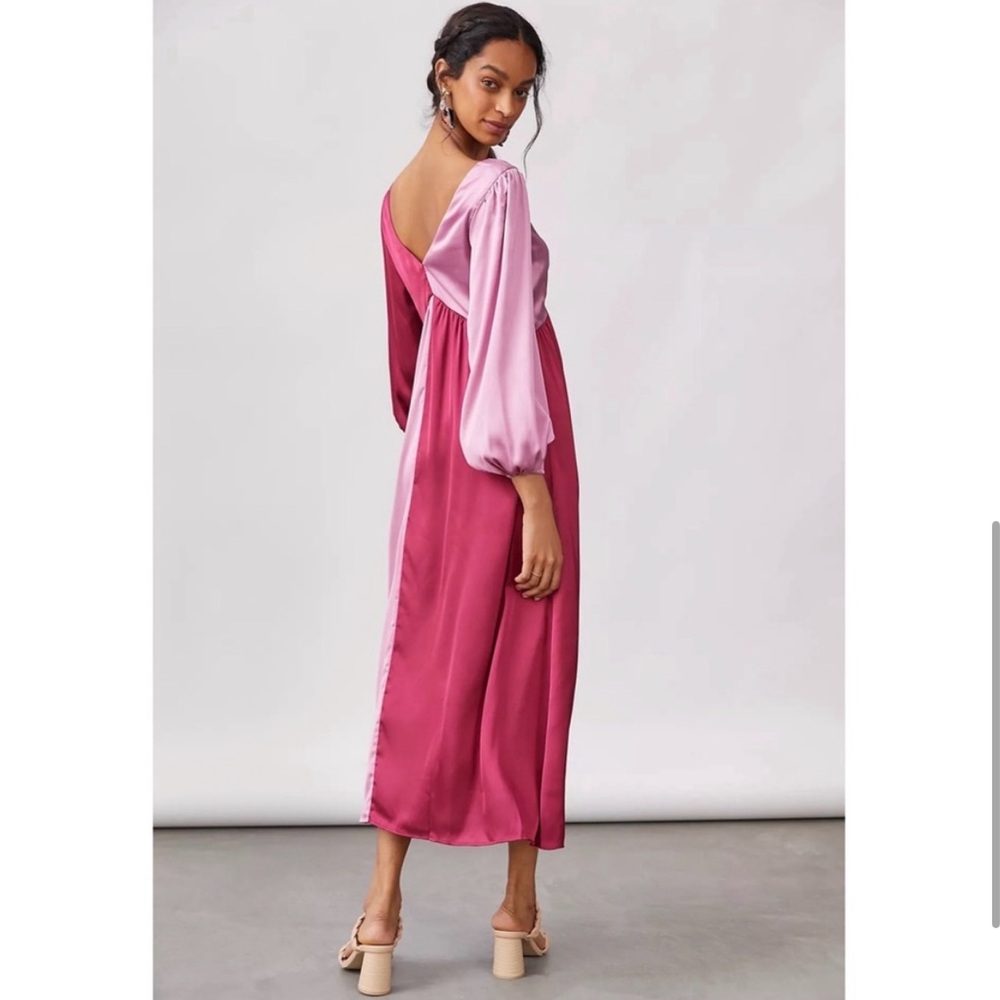 Anthropologie Two-Tone Satin Maxi Dress in Rose and Blush - Picture 4 of 12